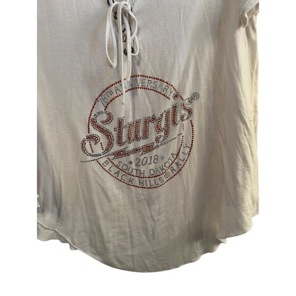 Bikero Pride White Cold Shoulder Top Sturgis Bling Design Women's Size L - Picture 3 of 8